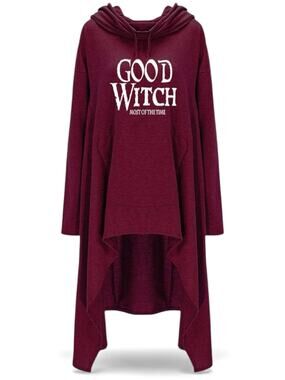 Women's Good Witch Tunic Casual Long Sleeve Pullover Irregular Hem Hoodies Small